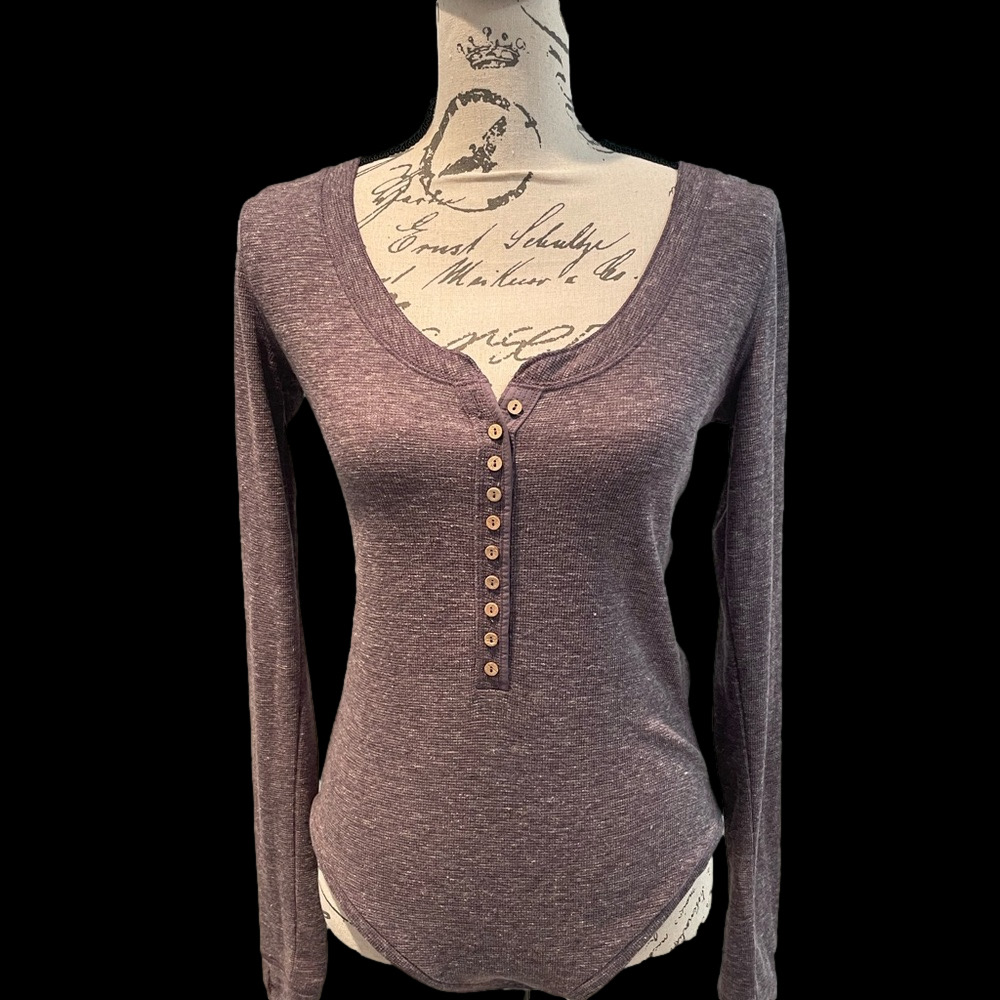 Free People Plum Long Sleeve Henley Bodysuit